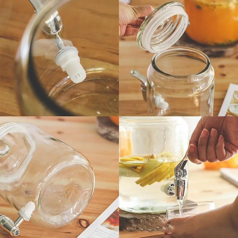 2L 5 liter glass drink dispenser with tap juice dispenser with screw airtight glass bottle with sealed lid empty cans with mixer