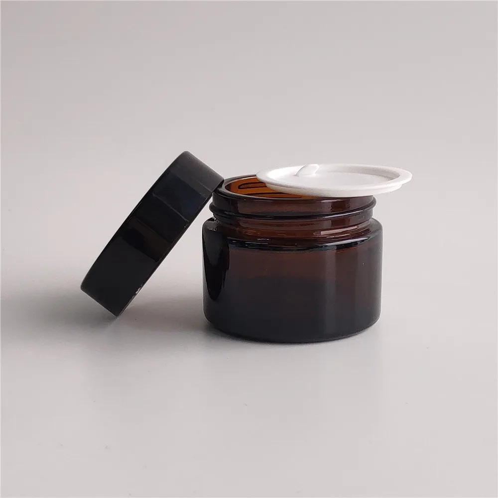 
high quality amber glass jar cream glass jar 50ml with black plastic cap 