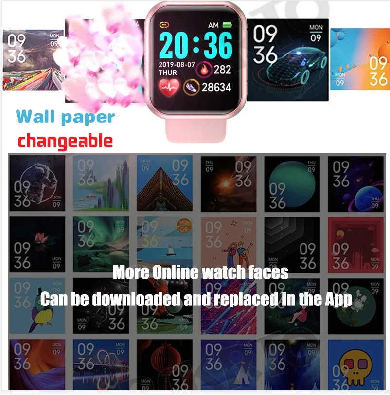 Amazon горячая Распродажа 1,44 дюймов Macaron color D20 Смарт-часы новый спортивный Браслет фитнес-трекер B37 Y68S Y68 D20s smartwatch