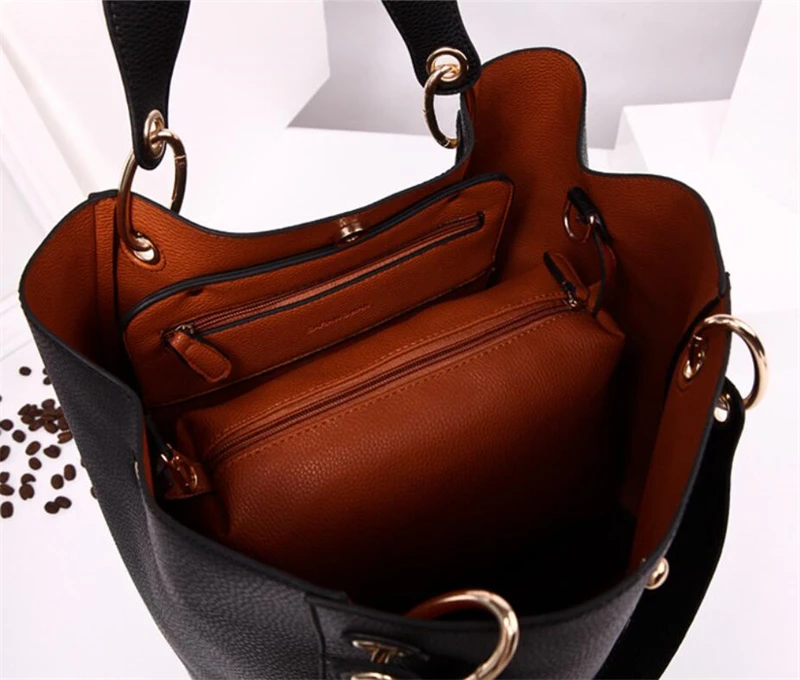Classical Vintage fashion large 2pcs purses ladies big size women bucket bags handbag