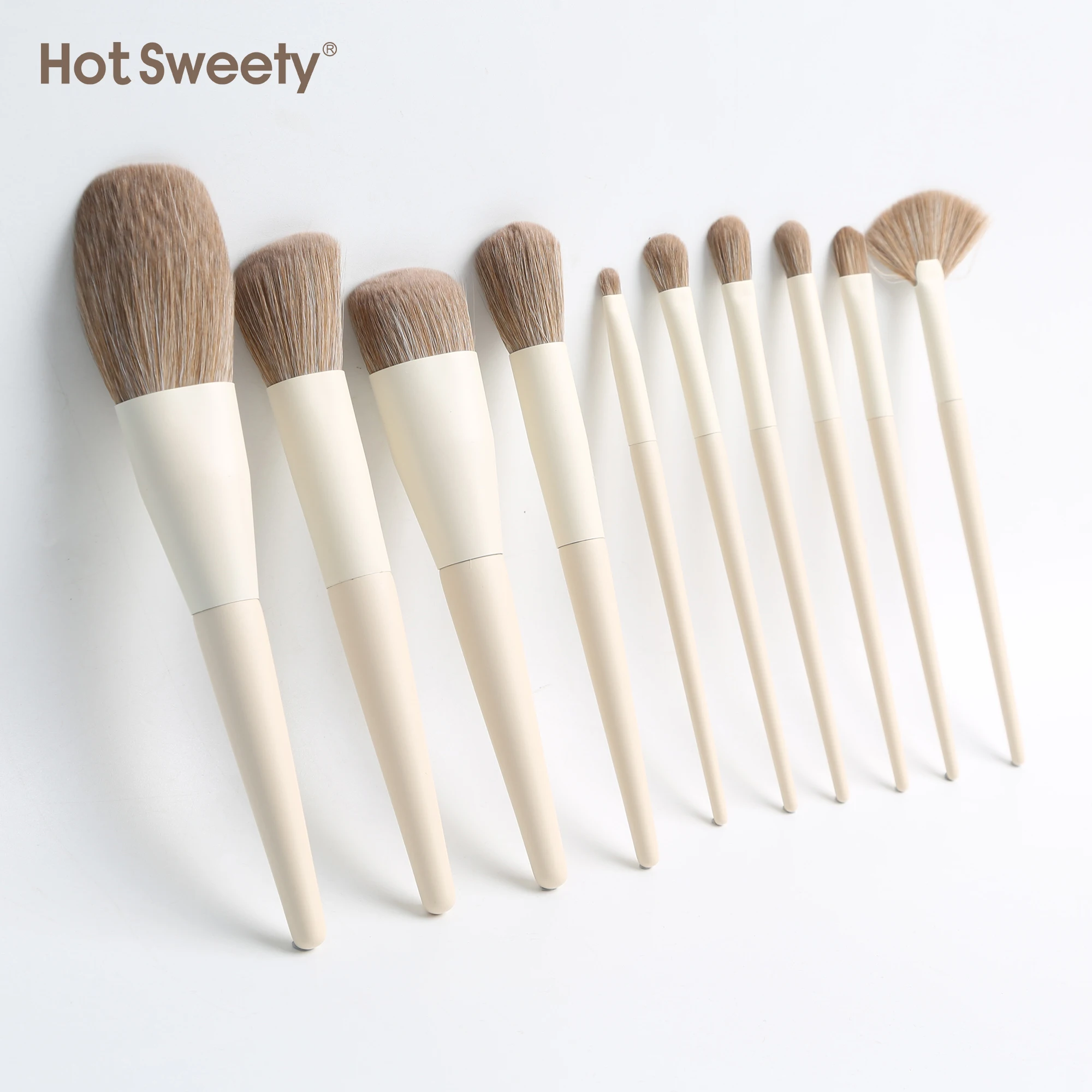 10 PCS Brochas De Maquillaje Kabuki Brushes Kit Chinese Custom Logo White Natural Wooden Handle Makeup Brush Set