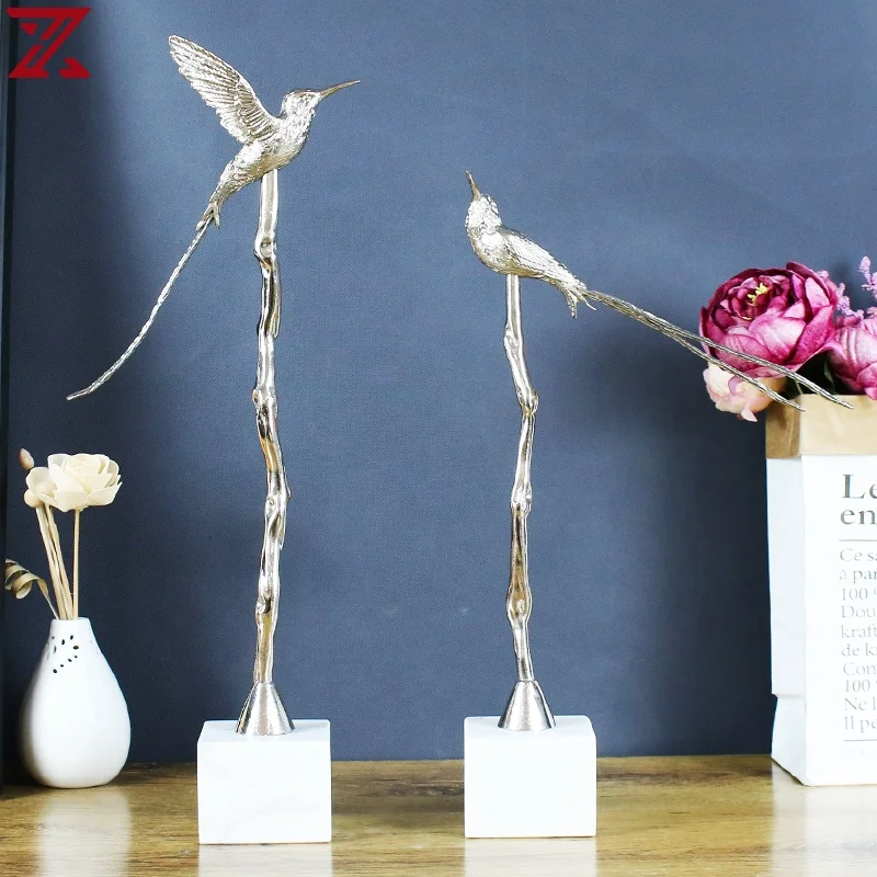 new design home ornament silver metal with marble base decoration bird shape home furnishings living room decorations