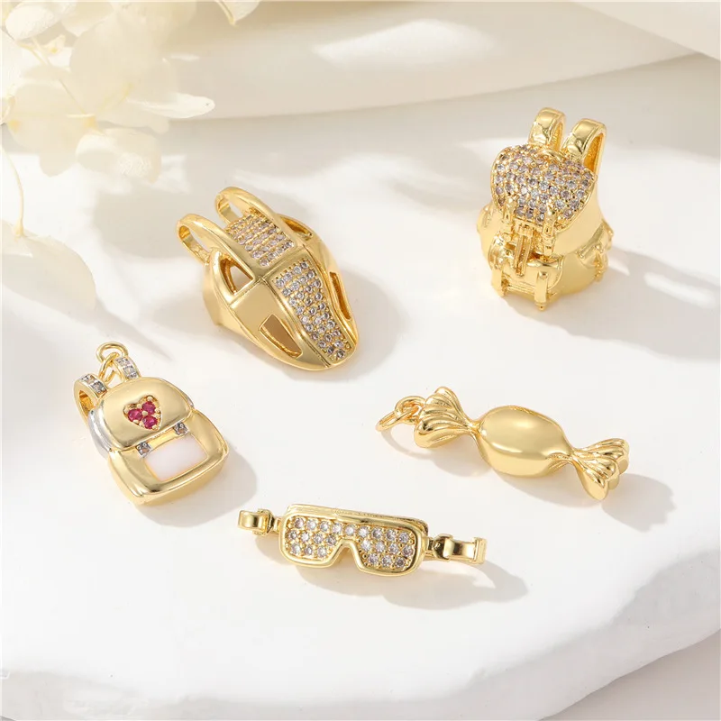DIY Jewelry Findings 14K Gold Plated Zircon  School Bag Helmet Creative Suga Pendant Necklace Bracelet Jewelry Making Charms