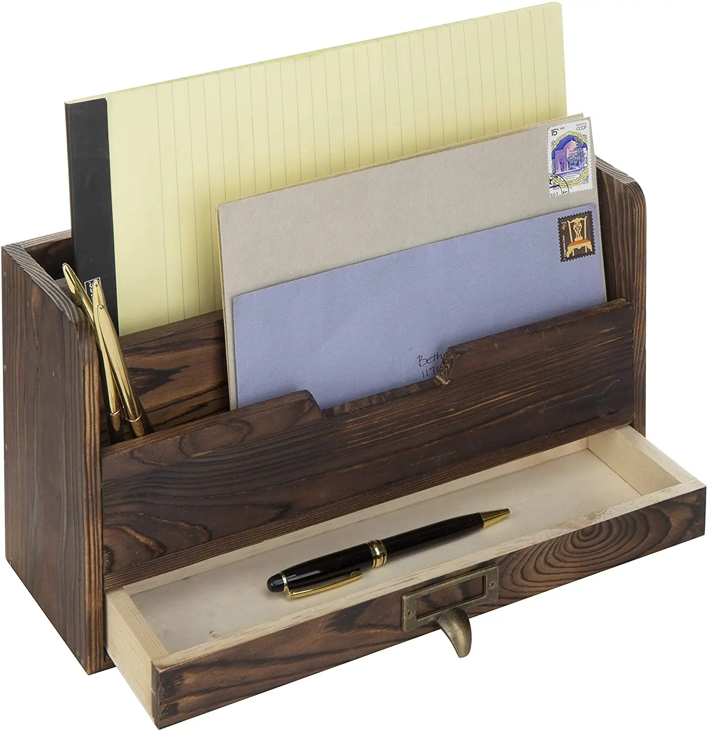 3-х уровневый кофейно-коричневый деревянный офисный стол файл Органайзер сортировщик почты лоток держатель w/ящик для хранения косметики ящик для хранения держит ручки, фломастеры, заколки, ленты