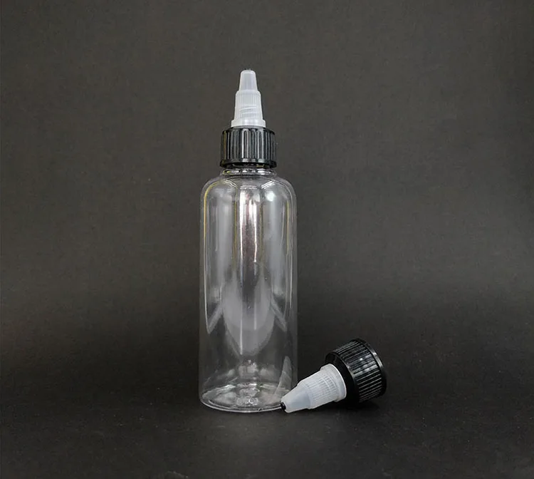 Transparent Plastic PET 30ml 50ml 60ml 70ml 100ml 120ml  with Twist Top Cap for Solvents Oils Paint Ink Squeeze Bottle