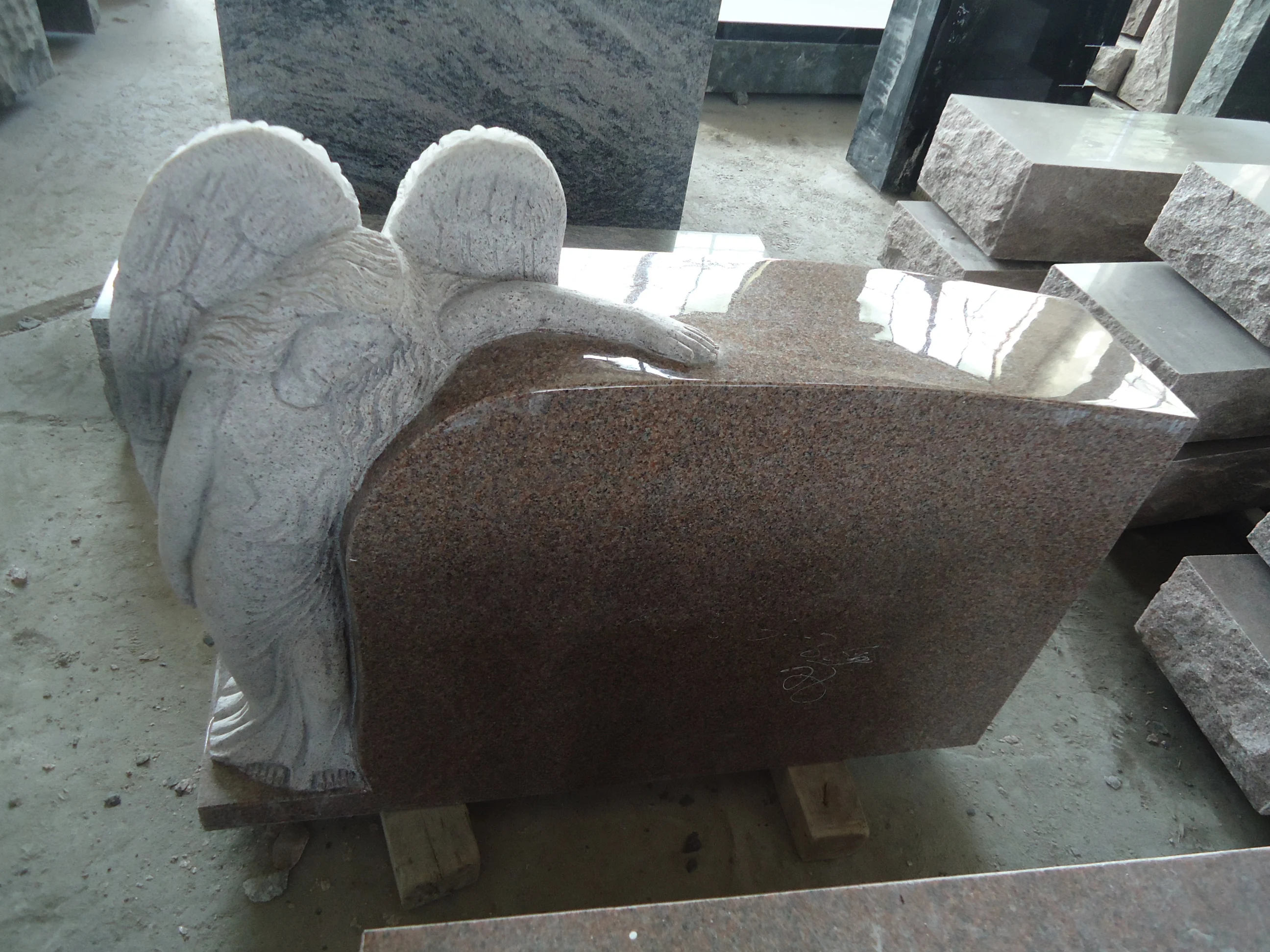 Angel Headstone Monument Customized European Granite Monument Black Granite Tombstone