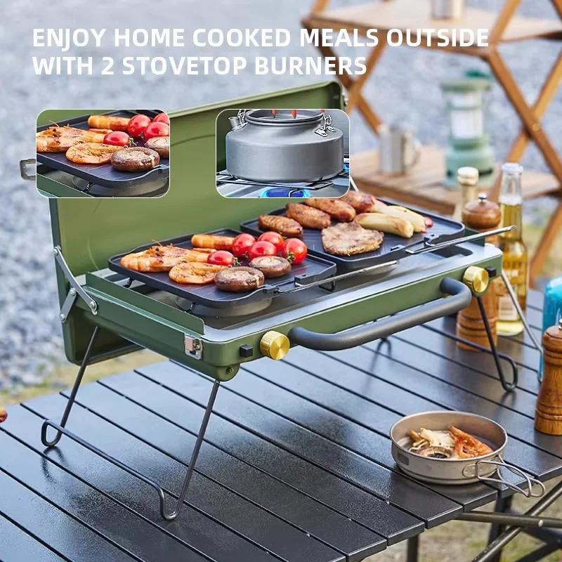 Camping Portable Cassette Stove Portable Butane Outdoor Hiking Cooking Two Burner Camping Gas Stove BBQ Grill