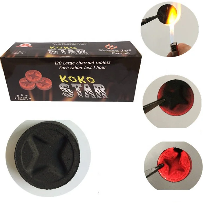 HongQiang Manufacture 35mm Incense Charcoal Soho Star Round Fruit Wood Charcoal for Hookah
