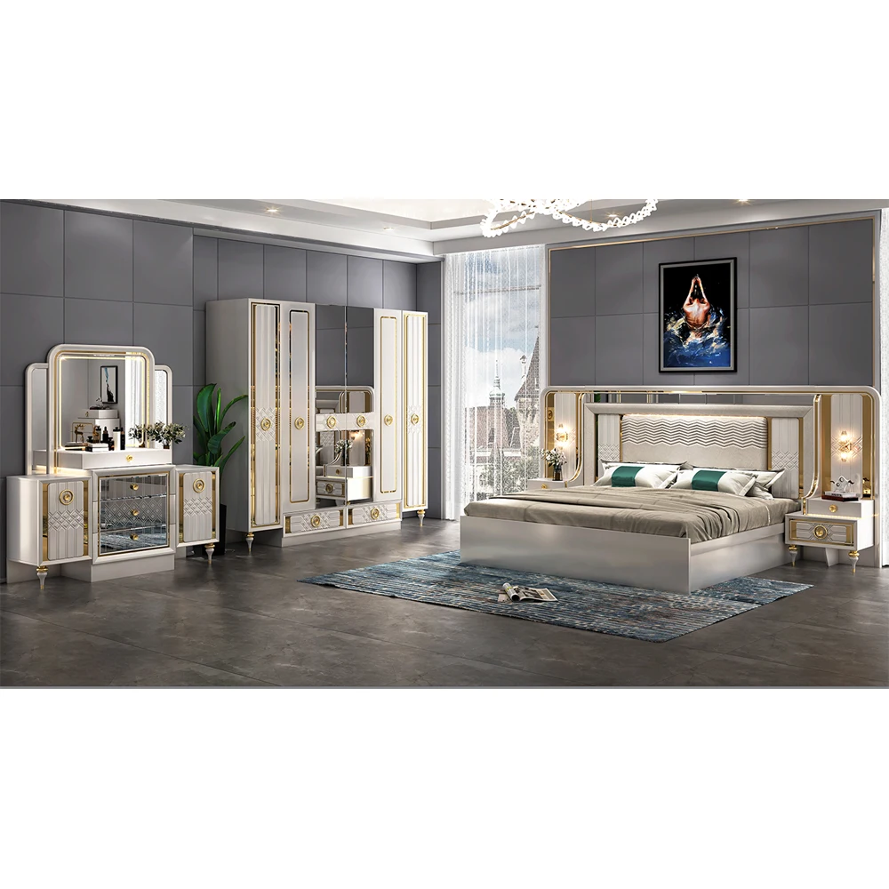 IDEAL9903 new design wardrobe with mirror 2020 trending foshan guest bed room set 5 wyndham 4 star Economic hotel bedroom furnit