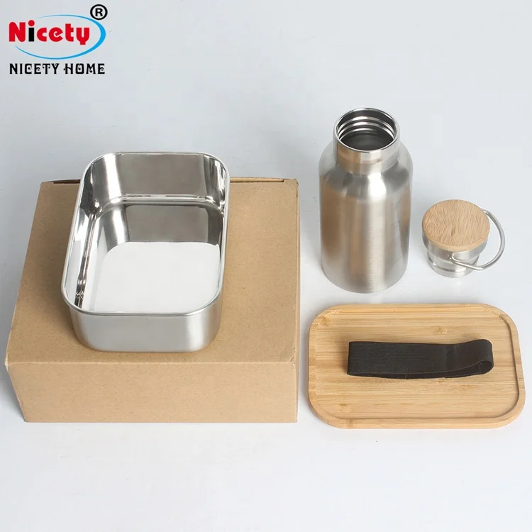 Новая продукция Nicety, Ланч-бокс из нержавеющей стали, Бамбуковая крышка, легкая переноска, двойная настенная бутылка для воды с бамбуковой крышкой в комплекте
