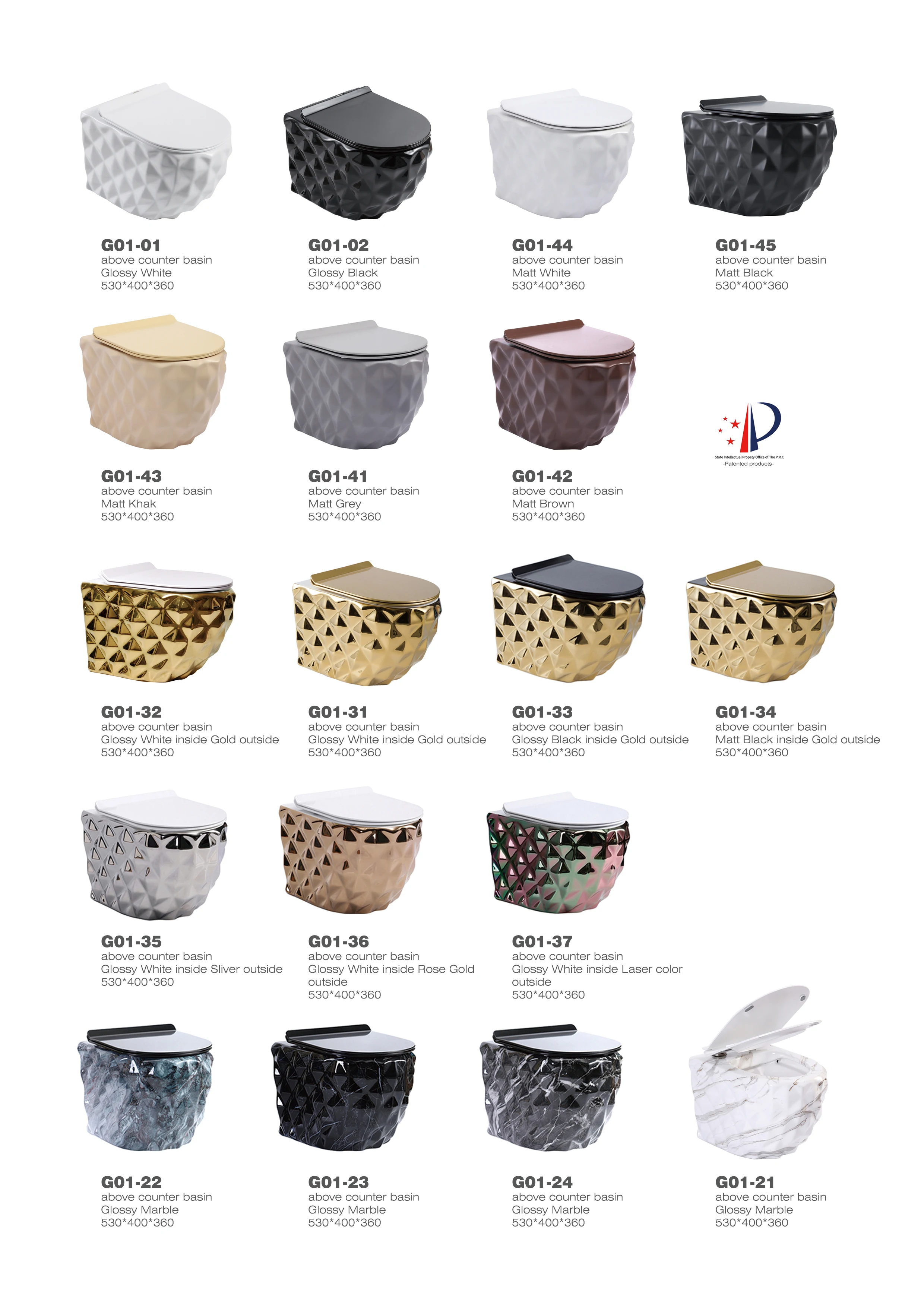 New Design Diamond Shape Wall Mounted Sanitary Ware Gold Water Closet Hanging Inodoro Bathroom Ceramic Wall Hung Toilet Commode