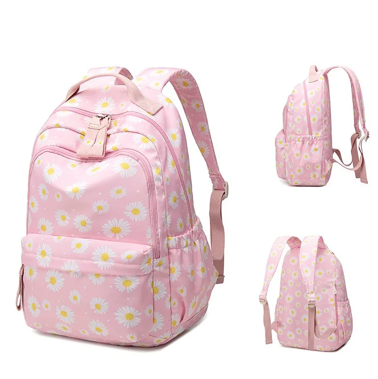 
2021 OEM Bookbag Trend Daisies Print Design Bagpack Cute Kids Teenage Women College Backpacks High School Bag For Teen Girls 