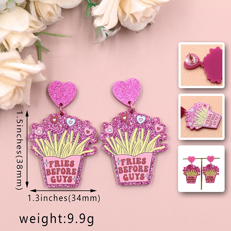 ERS840ER1816 1pair Top fashion CN Drop fries before guys cute Valentine Gift Acrylic glitter earrings Jewelry for women