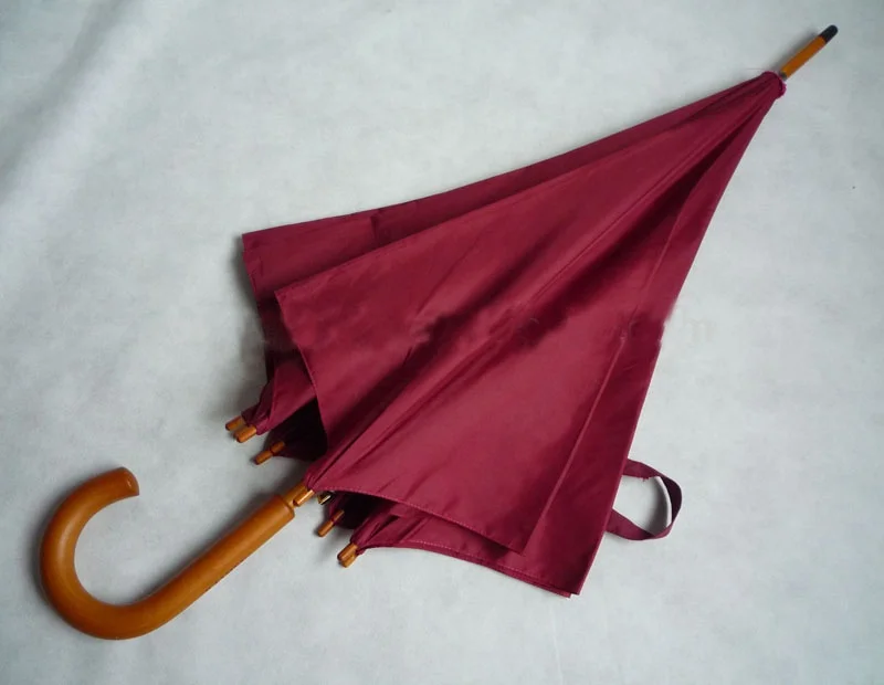 Wholesale custom logo red umbrella with J wood handle straight umbrella