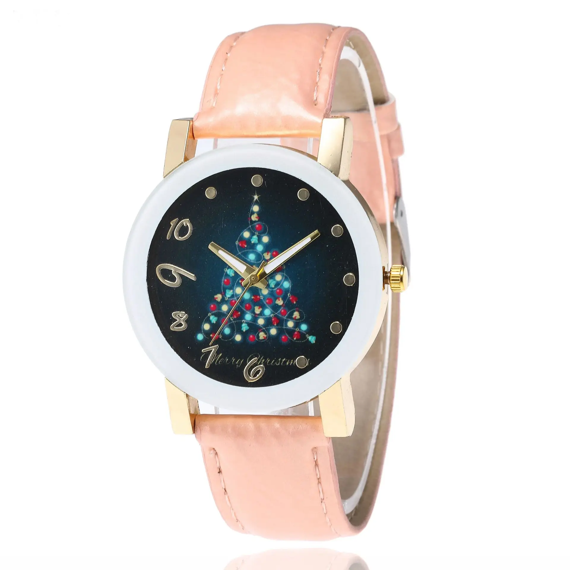 Cartoon fashion faux leather Christmas gift watch Christmas tree watch
