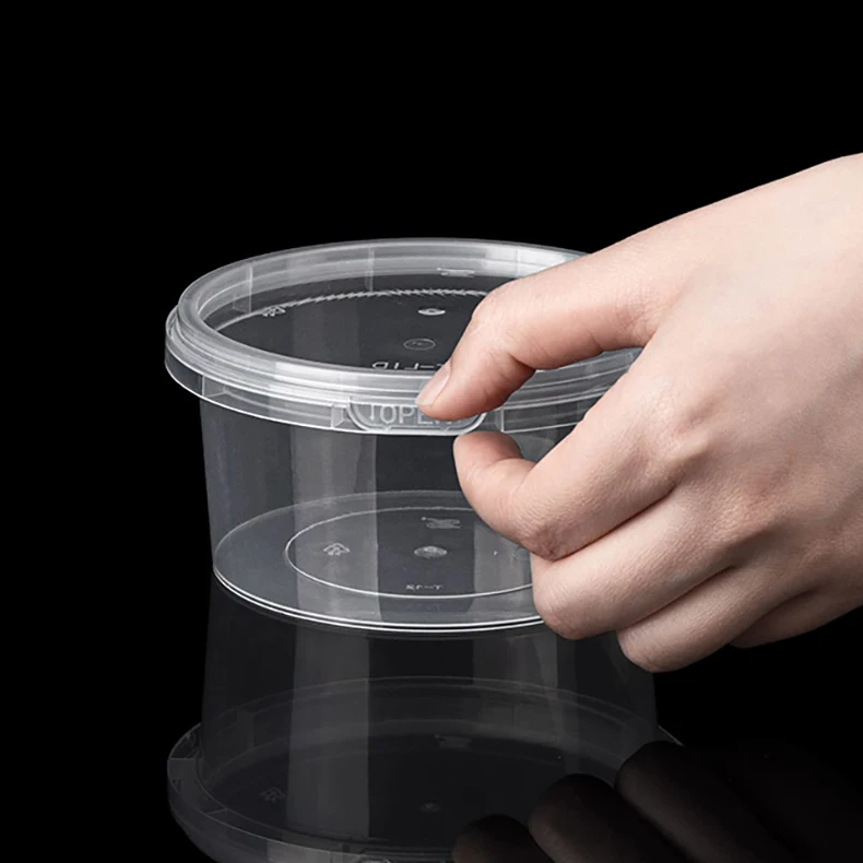 DG High Quality Round Disposable Plastic Take Away Food Container With Lid Microwave Tamper Evident Deli Cup