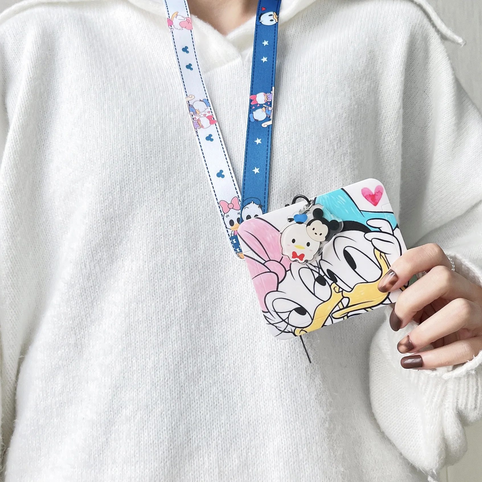 Lovely Cartoon Mickey Minnie Bear Card Holder Lanyards Anti-Lost Plastic Horizontal Student Bus ID Badge Card Case Lanyard
