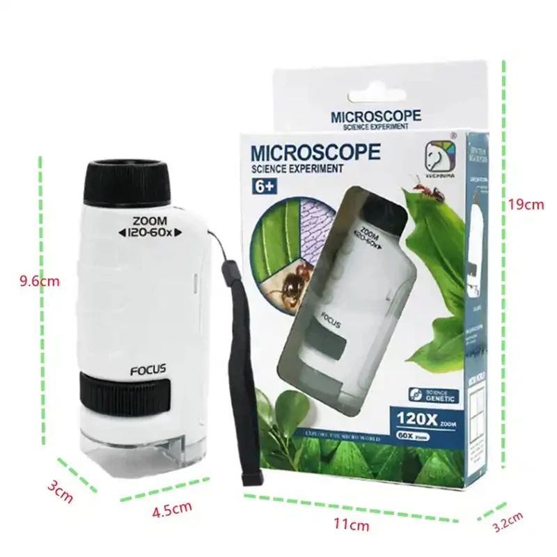 Illuminated Mini Portable Microscope Toy With 60-120X Zoom Capability For Education Experiment Microscope