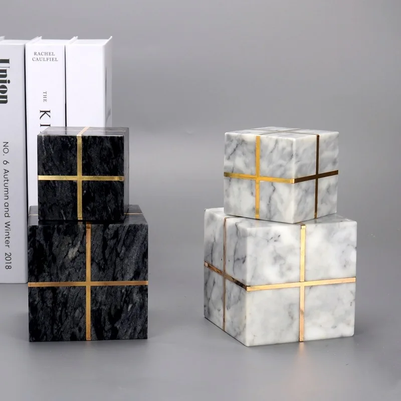  Black Marble And Crystal Resin Mixing Paint Cube Paperweight With Brass Copper