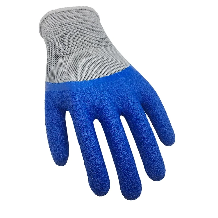 13 Gauge Work cut Glove Polyester knitted Crinkled Latex Coated Gloves