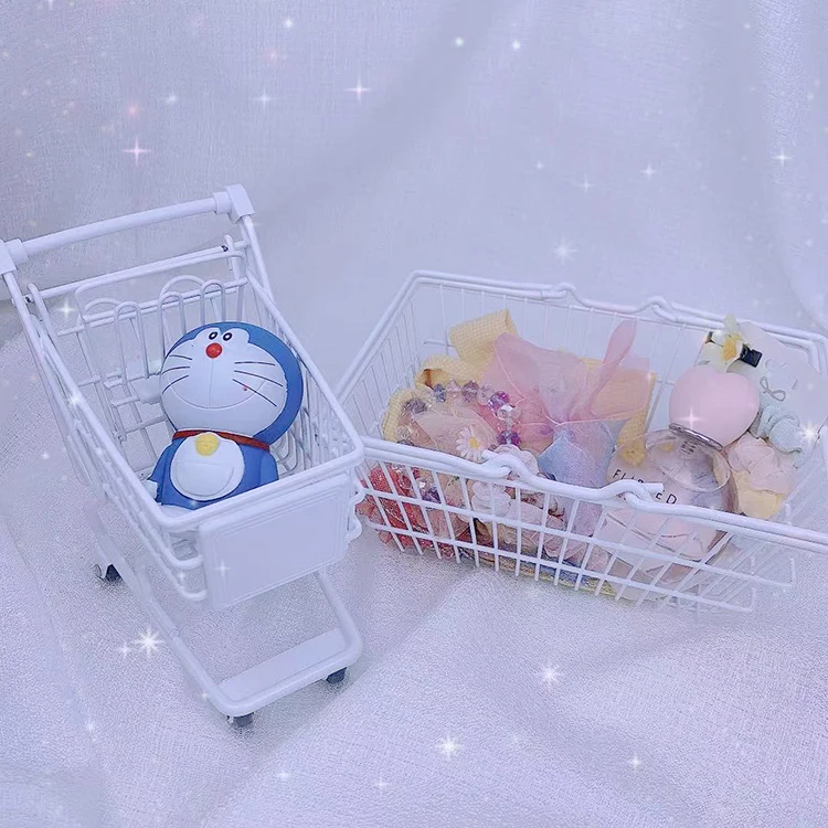 Wholesale High Quality Creative Mini Carrito De Compras Pink Metal Desktop Decoration Kids Mini Trolley Shopping Cart