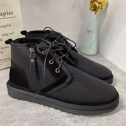2021 New Designer Stylish Winter Lace Up Real Sheepskin Casual Ankle Leather Boots for Men