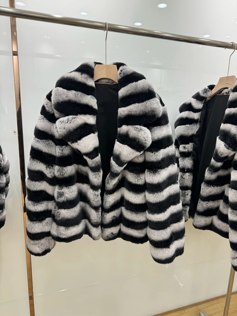 Шуба RX Furs Новый стиль Роскошная зимняя натуральная теплая Укороченная шуба окрашенная Шиншилла кроличья женская