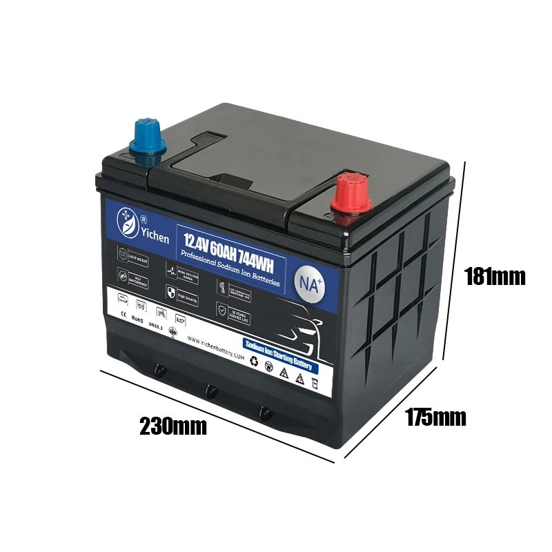 New Design Car Starting Sodium Ion Battery 12.4V 60Ah with Grade A SIB Cells 55D23 Case
