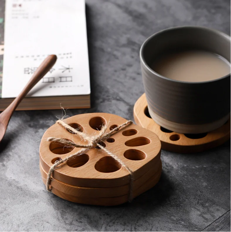 ins Nordic solid wood creative coaster, beech table hot insulation table mat