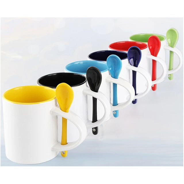 11oz inner color custom sublimation ceramic mug with spoon for promotion gift