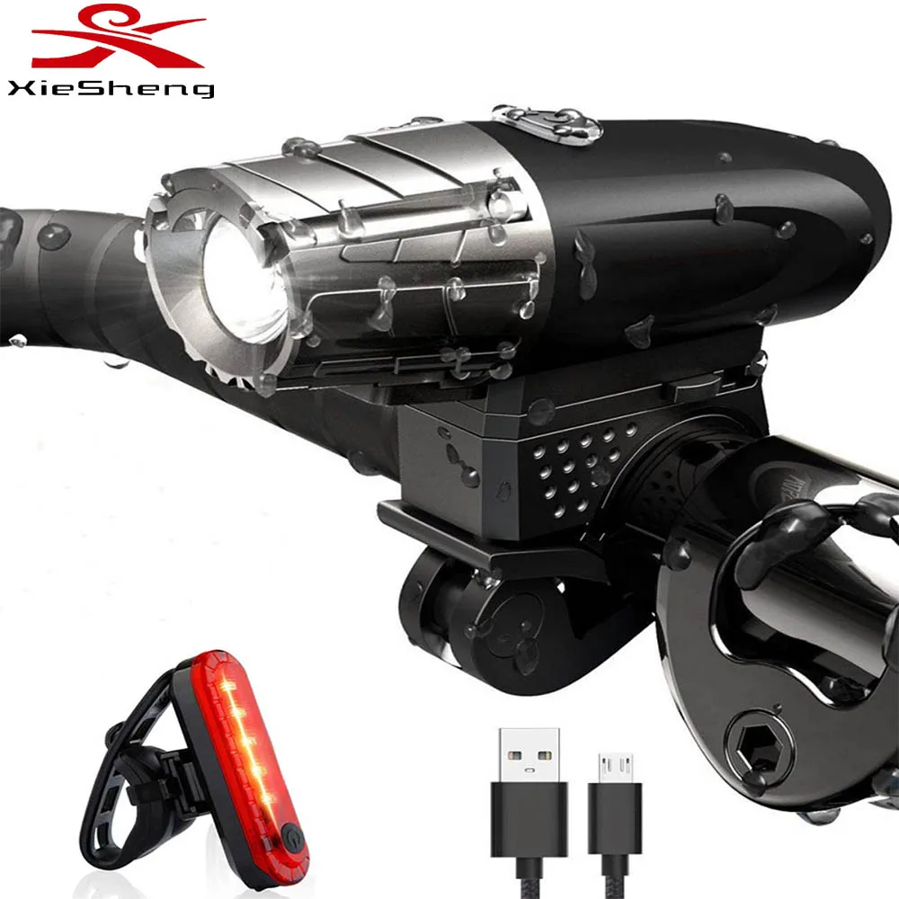 Amazon Hot Sell USB Rechargeable Bike Headlight and Tail Light Waterproof LED USB Bicycle Light Set