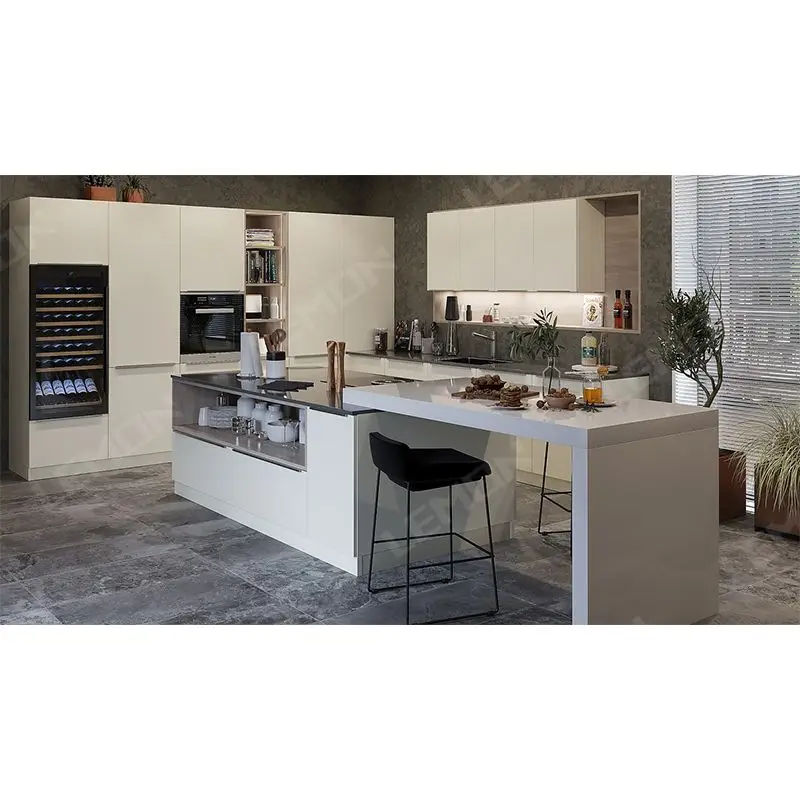 New Model High End Top Quality HPL Kitchen Furniture Kitchen Cabinets Complete Sets With Island Open Kitchen