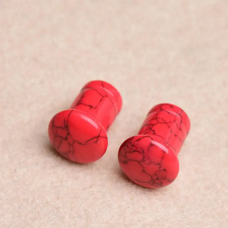 Hot Seller Red Turquoise Single Flare Plug with Groove Piercing Jewelry Ear Gauges Plugs
