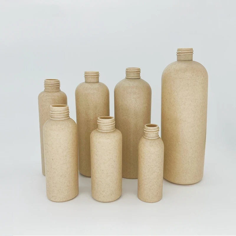 Eco friendly biodegradable container 30ml250ml300ml round shoulder bottle wheat straw recyclable bottles for shower gel shampoo