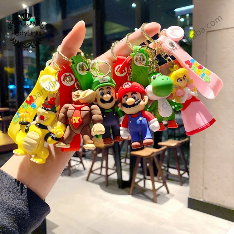 Super Mario 3D Cartoon Keychain Mario Bros Luigi Toad Yoshi Bowser Action Figure Model PVC Cartoon Bag Doll Pendant Toys Gift