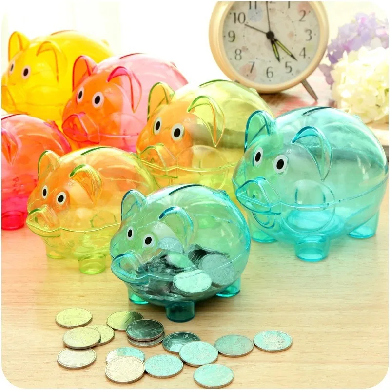 Custom Logo Plastic Mini Money Safe Box Shaped Coin Bank Colorful Transparent Money Piggy Banks