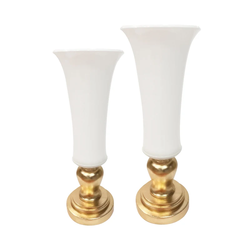 100cm Tall White and Gold Floor Vases For Flowers Home Decor Luxury Trumpet Vase