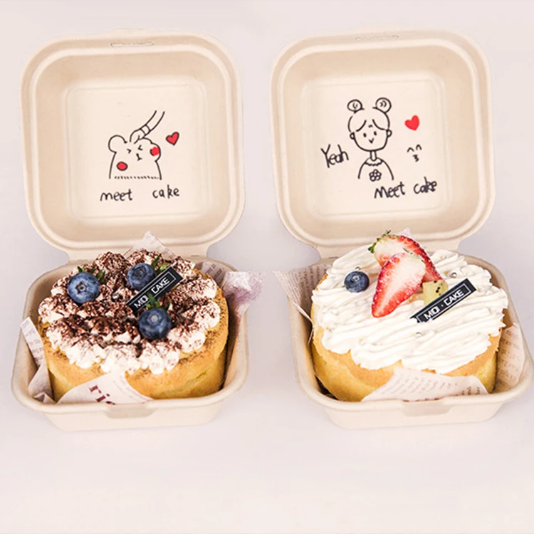 Biodegradable Brown Lunch Food Hamburger Clamshell Burger Paper Box 6 7 8 Inch Disposable Sugarcane Bagasse Paper Plates Bowls