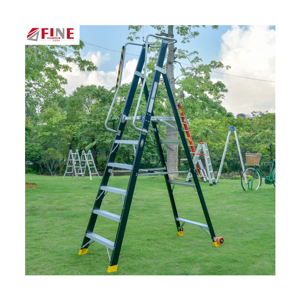 Aluminum Platform Step Ladder Insulation Movable Fiberglass Industrial Ladders 2 Years 10 2.0-3.0mm 150KG/330LBS Accepted CN;GUA
