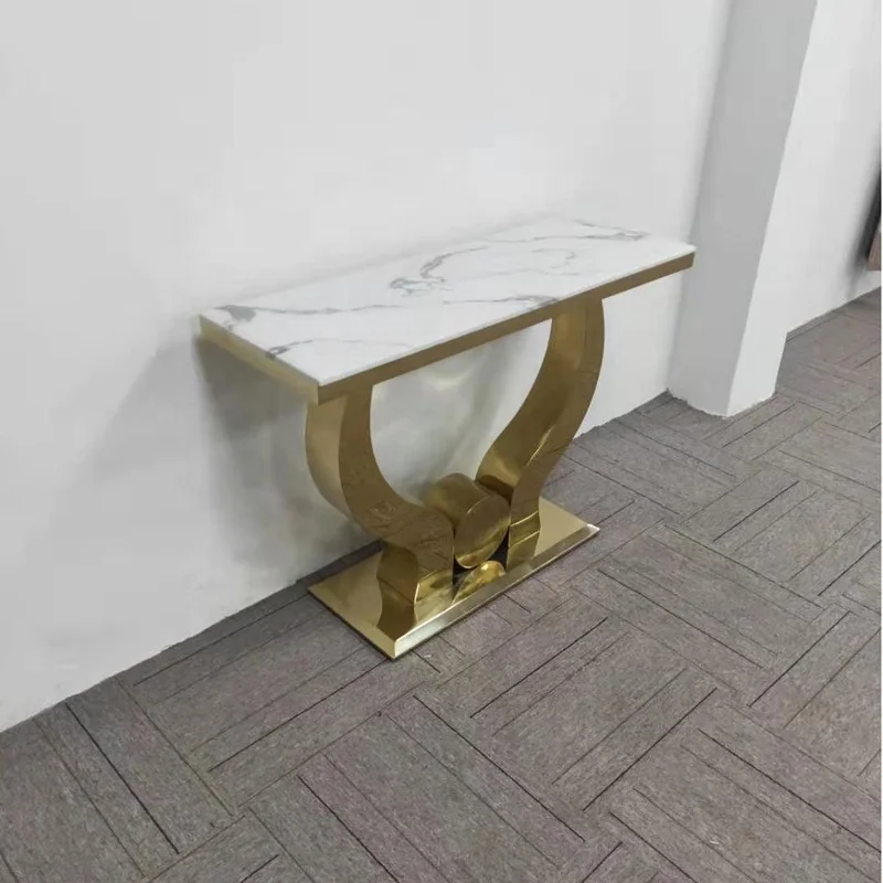 High quality modern luxury stainless steel metal marble counter tops customized  console table