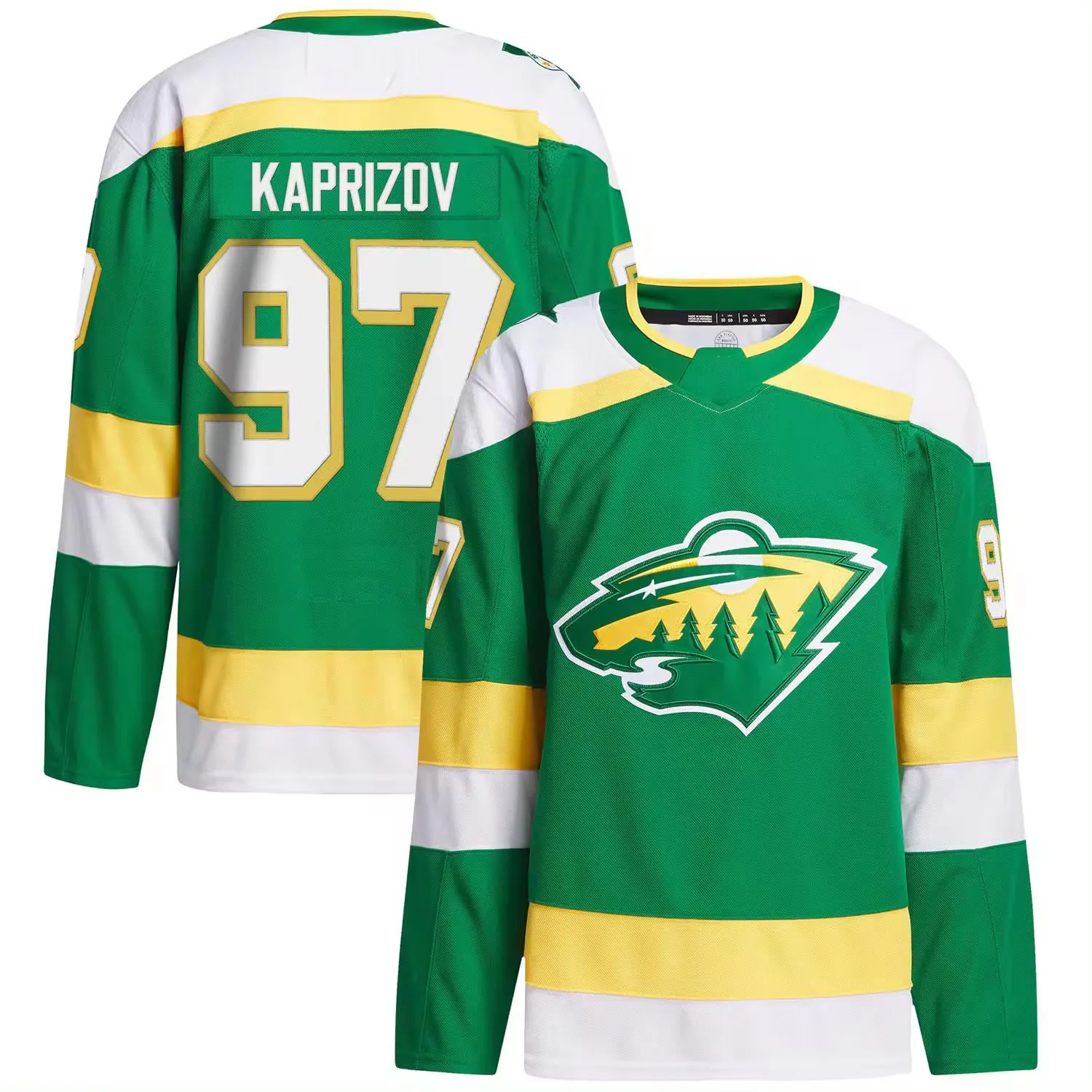 Мужская майка Minnesota 29 Marc Andre Fleury 97 Kirill Kaprizov 7 Brock Faber 14 Joel Eriksson Ek 12 матовая хоккейная Майка