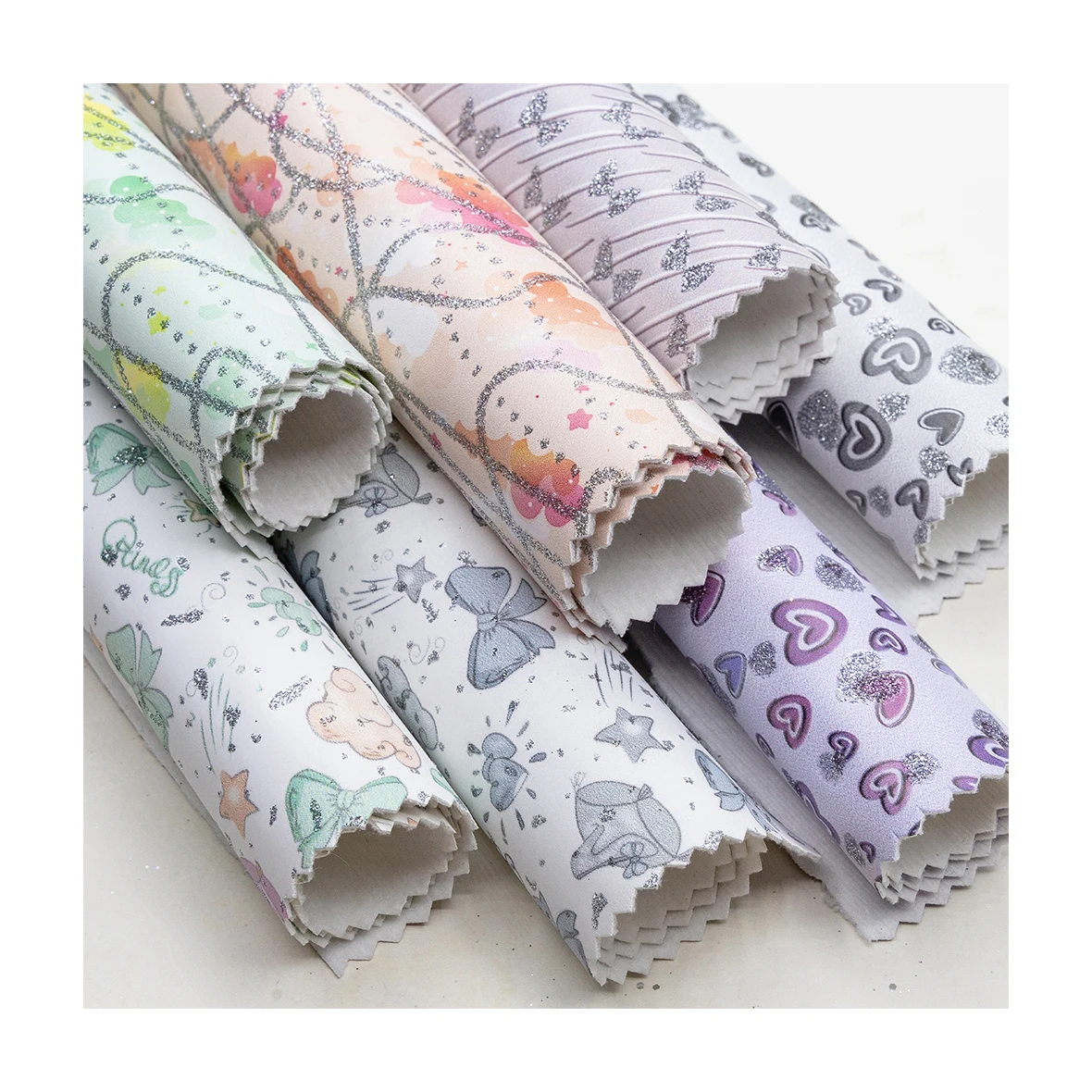 Free Sample Lovely Printed Pu Artificial Leather Materials For Bags&shoes, Shimmer Vinyl Polyurethane Leather Sheets For Bows