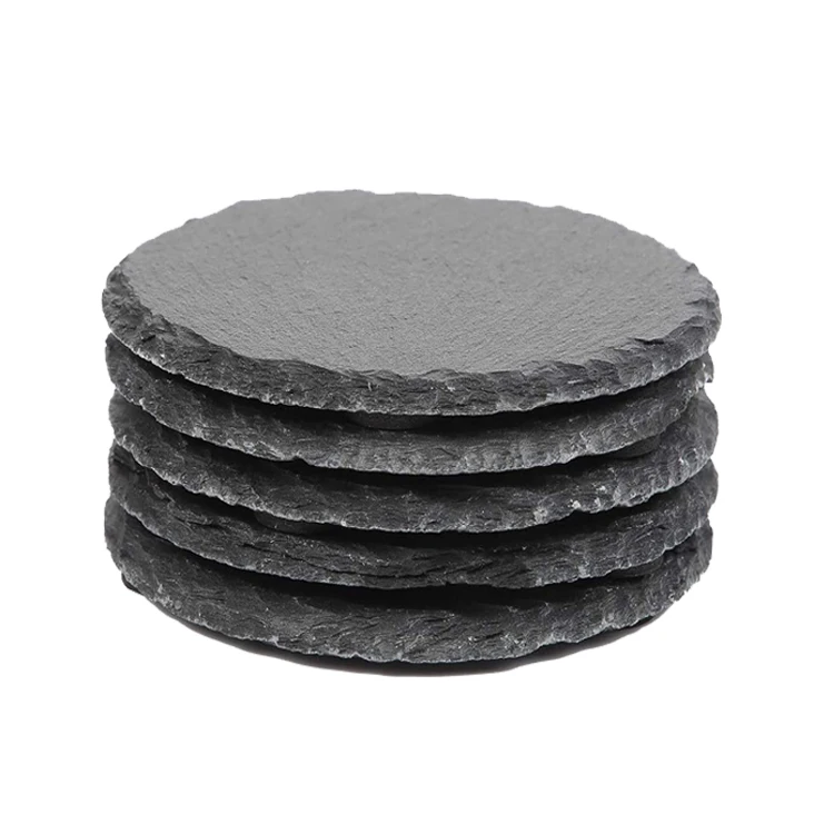Factory Direct Sale Natural Black Stone D10cm Slate Round Coaster