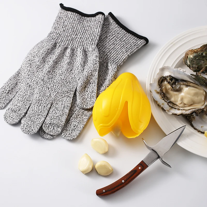 High quality and safe stainless steel oyster knife set and srripping protective mitten
