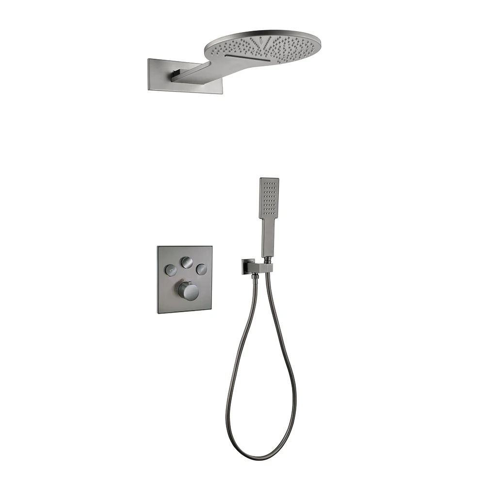 Embedded Concealed Shower Set with Thermostatic Three-Function Rotary Switch, Featuring Cascading Waterfall, Circular Design