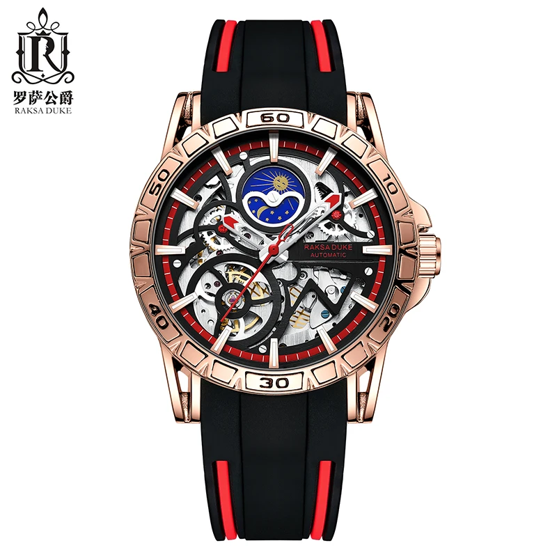 RAKSA DUKE 900A hot sell mechanical watch original Rubber band Waterproof moon phase character sports watch