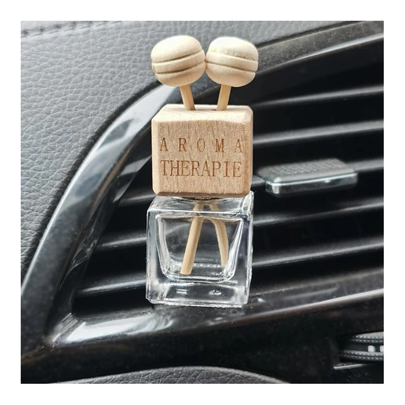 Vehicle Vent Clip Wood Car Air Freshener Custom Logo Container Empty Car Perfume Glass Bottle