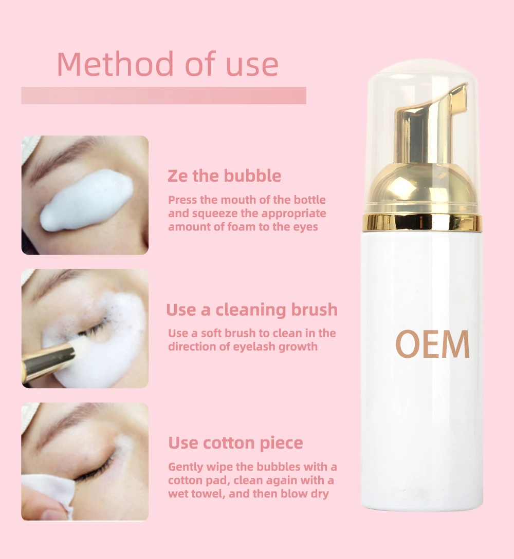 Custom Logo Personalised Oil Free Coconut Scented White Pink Mini Small Lash Shampoo Liquid Packing Bottles And Brush