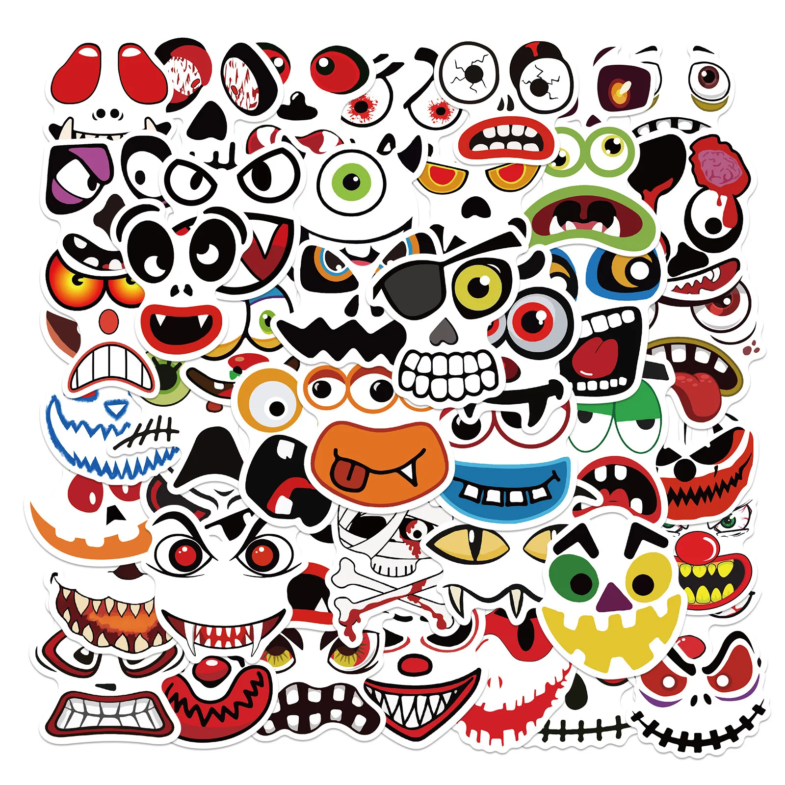 50Pcs Cartoon Halloween Pumpkin Emoji Stickers For Luggage Laptop Skateboard Book Notebook DIY Crafts Vinyl Decals Waterproof