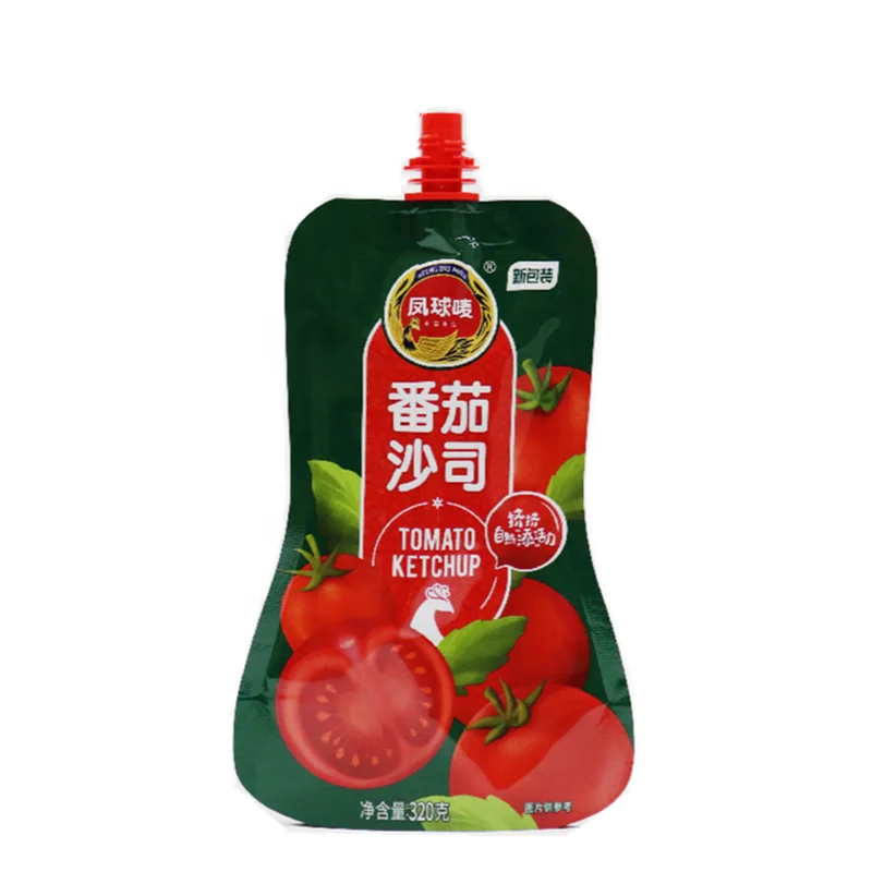 Custom Printed Free Shape Stand Up Spout Pouch Ketchup Black Pepper Sauce Juice Food Top Spout Packaging Bag